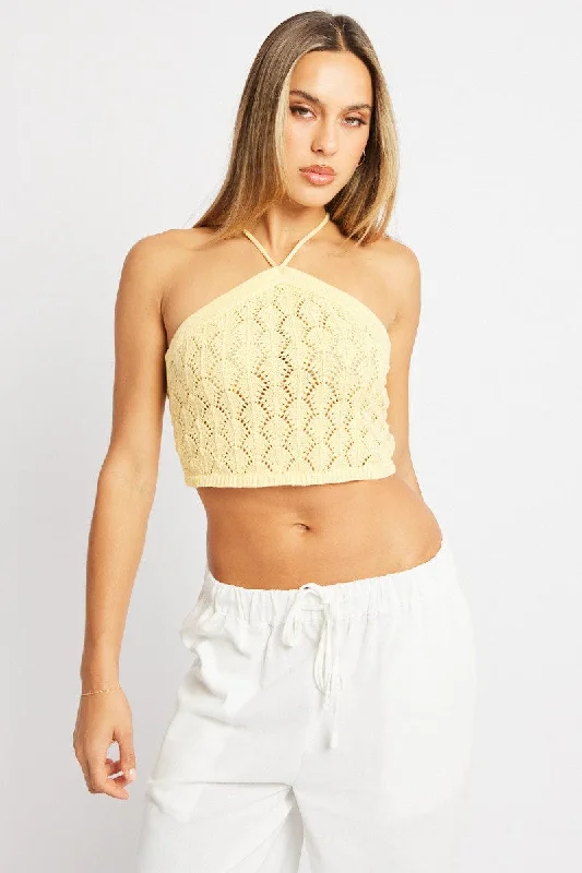 Yellow Halter Neck Knit Top Confident Women's Power