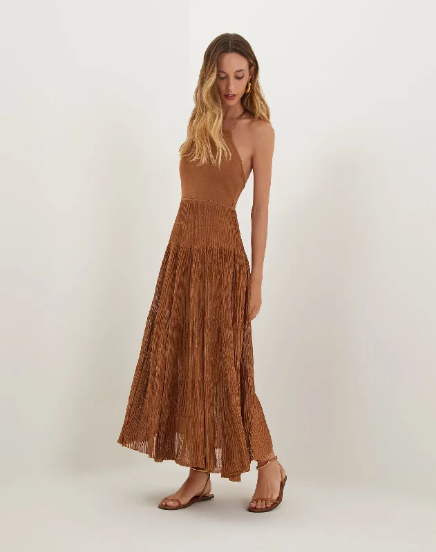Knit Nina Long Dress - Camel Traditional Women's Wool