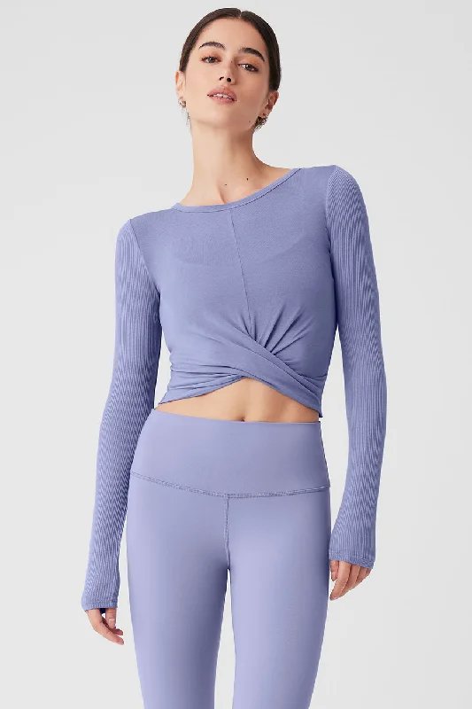 Cover Long Sleeve Top - Lilac Blue Artistic Women's Hand - painted