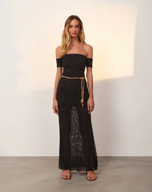 Brine Detail Long Dress - Black Classic Women's Tweed