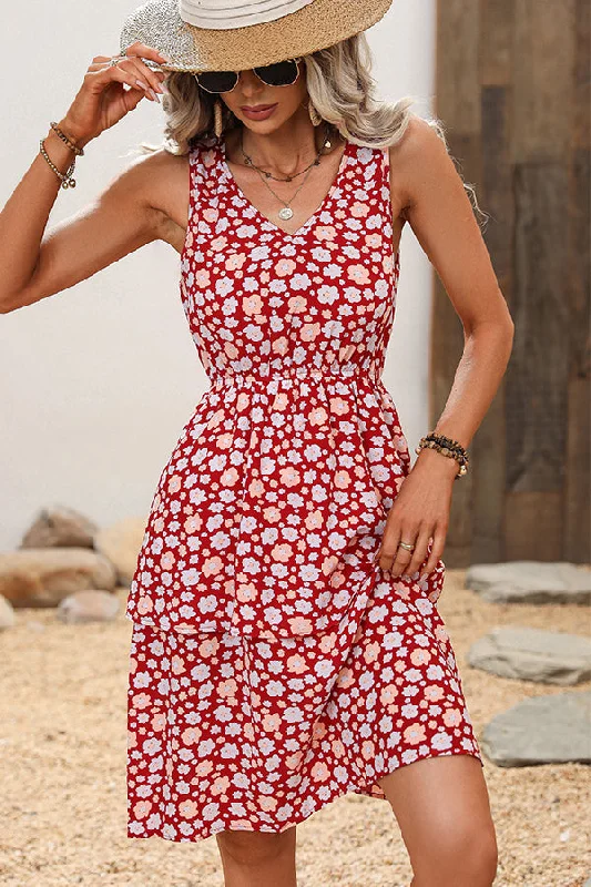 Floral Print Sleeveless Ruffled Dress Edgy Women's Punk