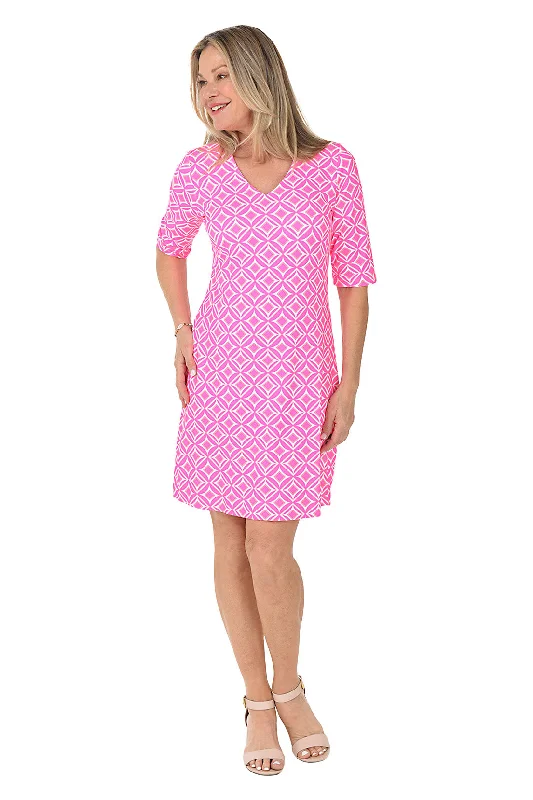 Mod Geo V-Neck UPF50+ Dress Dapper Women's Bow - adorned
