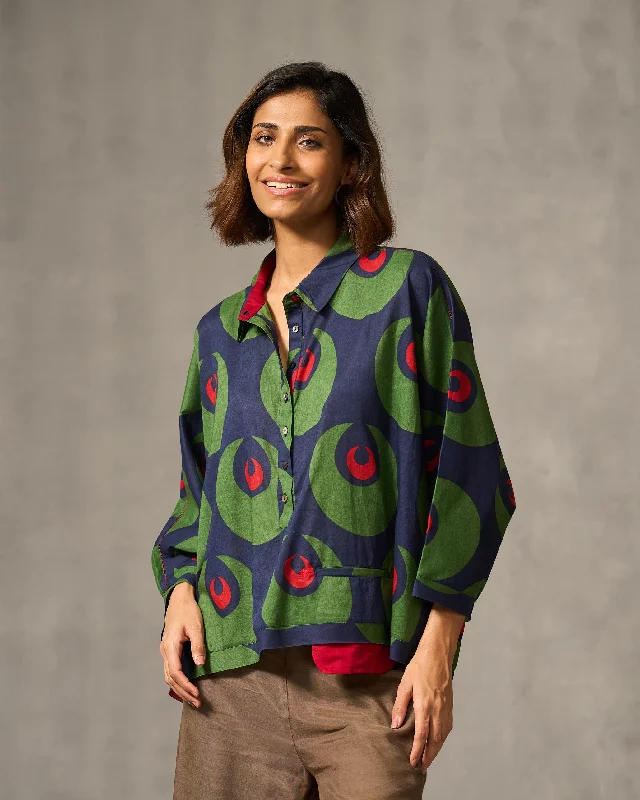 Chandini Top - Navy & Green Print Edgy Women's Punk