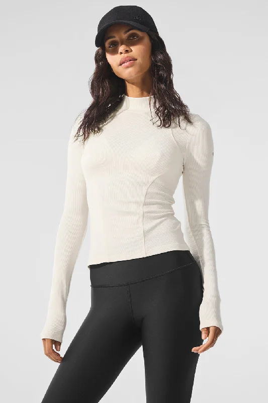Ribbed Mesmerize Mock Neck Long Sleeve - Ivory Rugged Women's Outdoor 