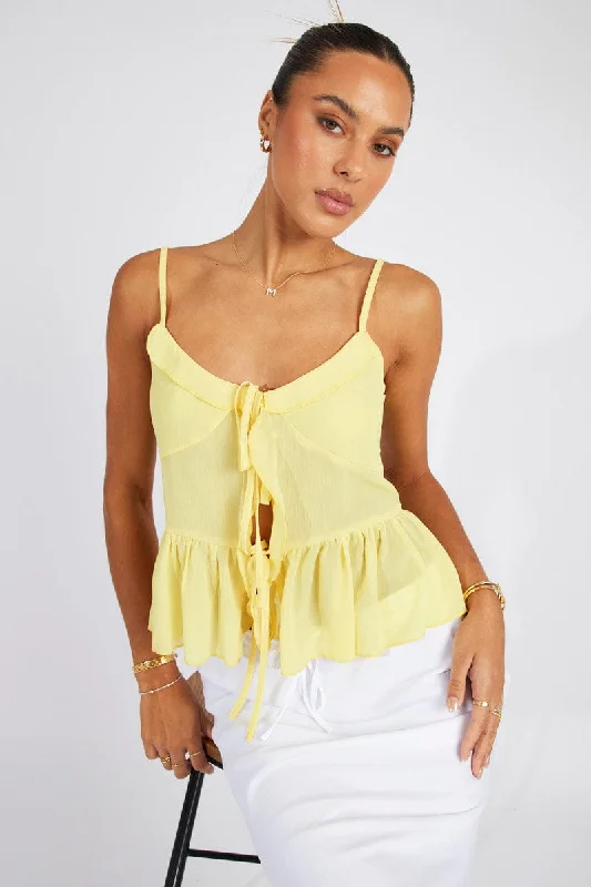 Yellow Tie Up Top Singlet Unique Women's Upcycled
