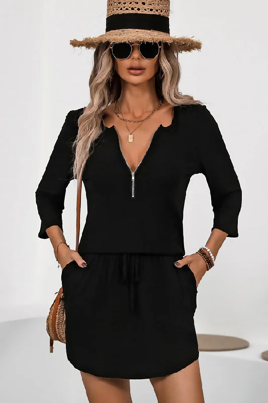 Fashion Zipper Drawstring Casual Dress Dapper Women's Bow - adorned