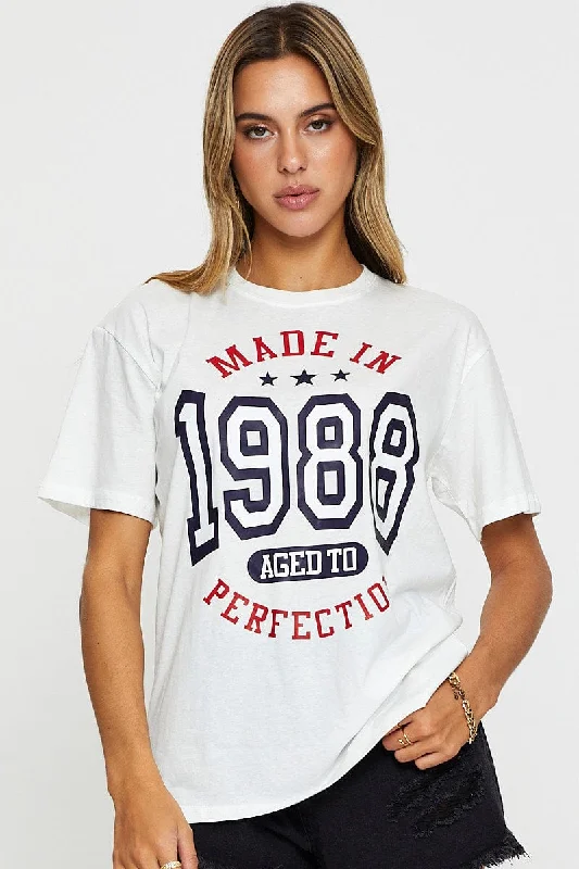 White Graphic T Shirt Short Sleeve Boyfriend Cozy Women's Sherpa - lined