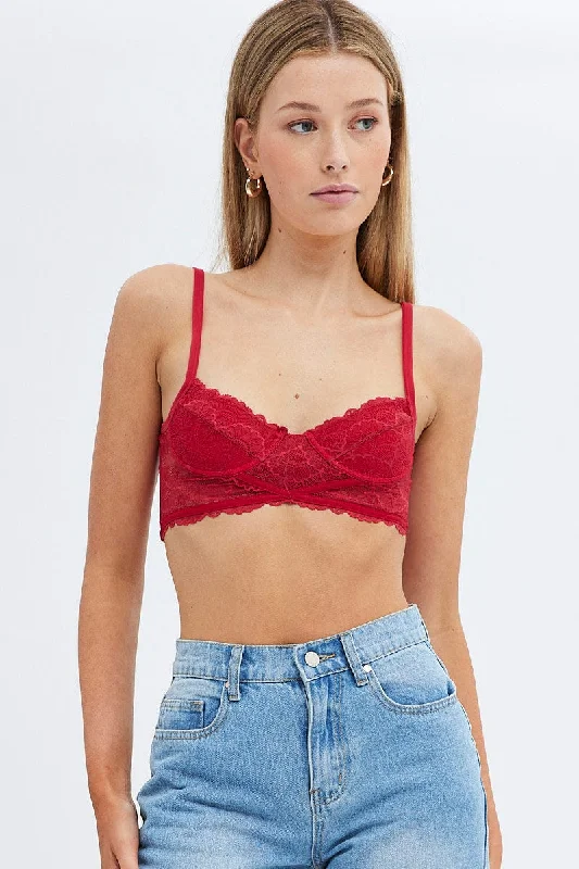 Red Lace Corset Singlet Crop Country