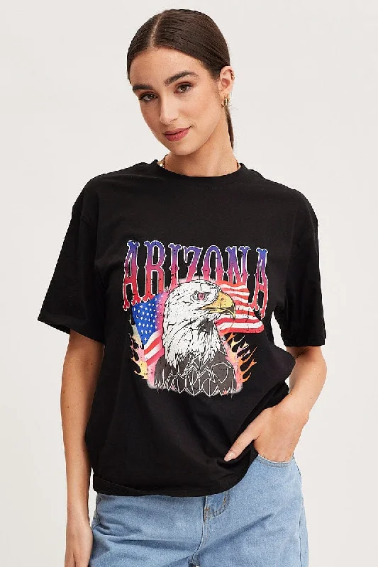 Black Graphic T Shirt Short Sleeve Tough Women's Military - inspired