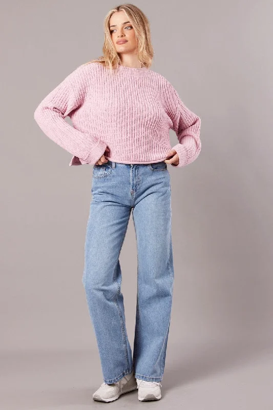 Pink Knit Top Long Sleeve Chenille Rugged Women's Outdoor 
