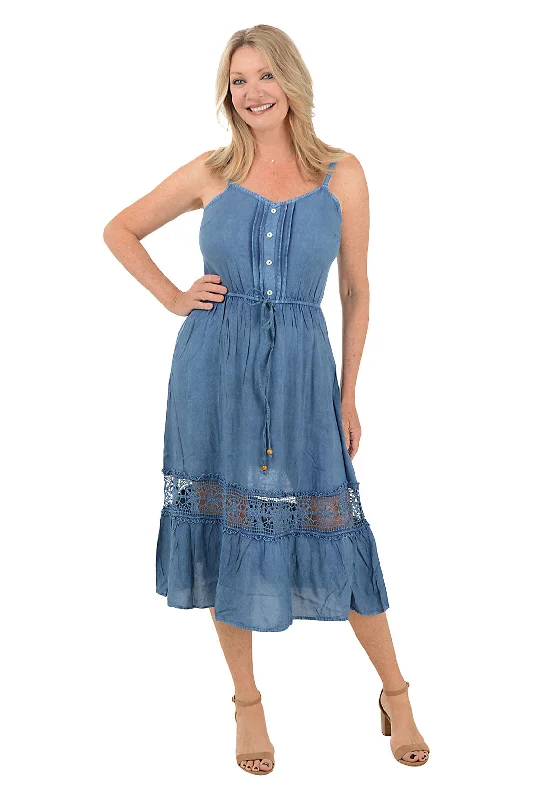Lacy Denim Tie-Waist Sleeveless Dress performance