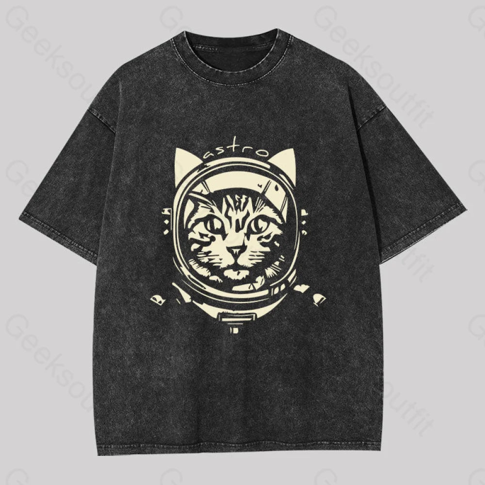 Astro Cat Washed T-shirt Practical Women's Quick - dry