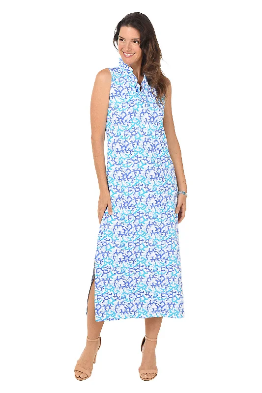 Coral UPF50+ Ruffle Neck Sleeveless Maxi Dress Women