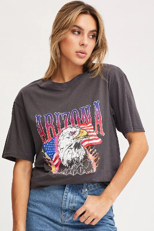 Grey Graphic T Shirt Short Sleeve Geometric