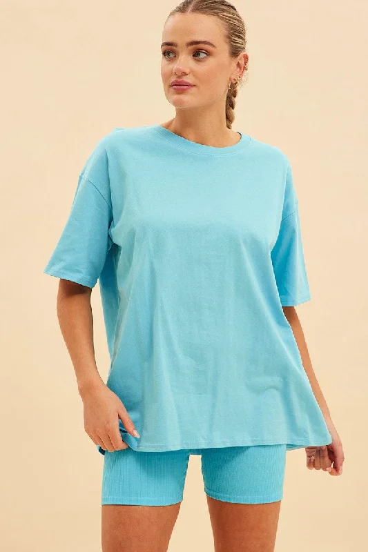 Blue Jamie Cotton Jersey Crew Neck Oversized T-Shirt Bold Women's Animal Print