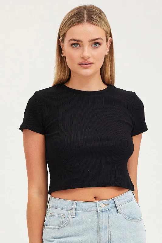 Black T Shirt Short Sleeve Crew Neck Confident Women's High - fashion