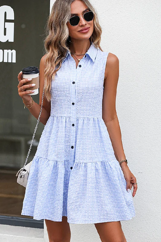 Plaid Print Sleeveless Ruffle Hem Dress Athletic Women's High - 