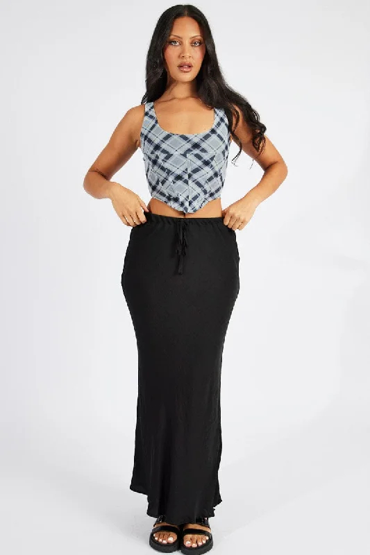 Black Check Corset Top Mesh Street