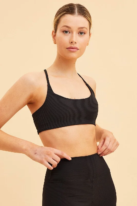 Black Crop Top Active Rib Disco