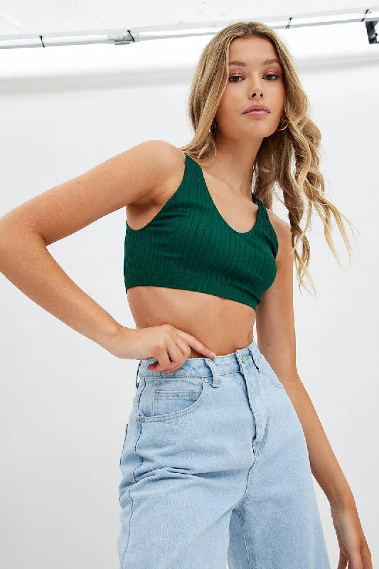 Green Tank Top V Neck Seamless Cool Women's Distressed