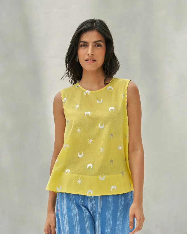 Demi Moon Ruffle Top - Yellow & Silver Refined Women's Classic 