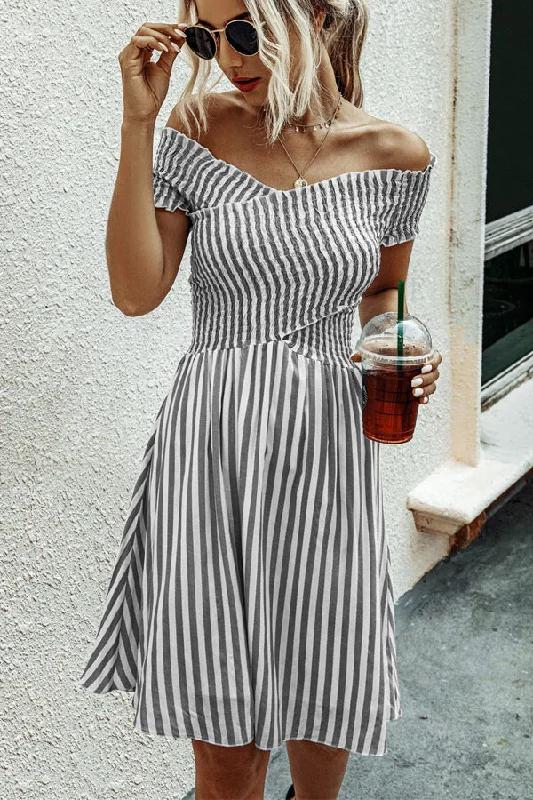 Fashion Short Sleeve Stripe Print Dress Artistic Women's Avant - 