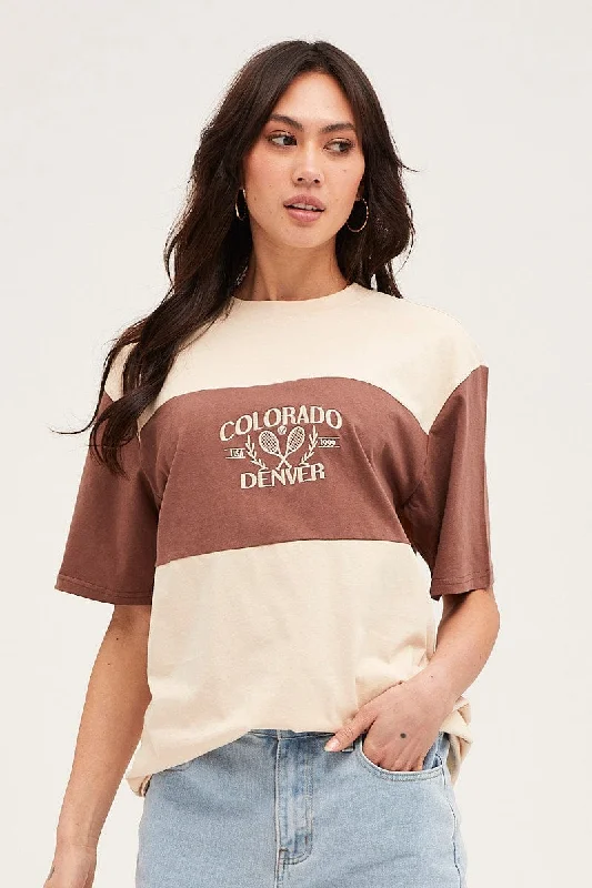 Stripe Short Sleeve Embroidered Tee Classic Women's Pin - striped