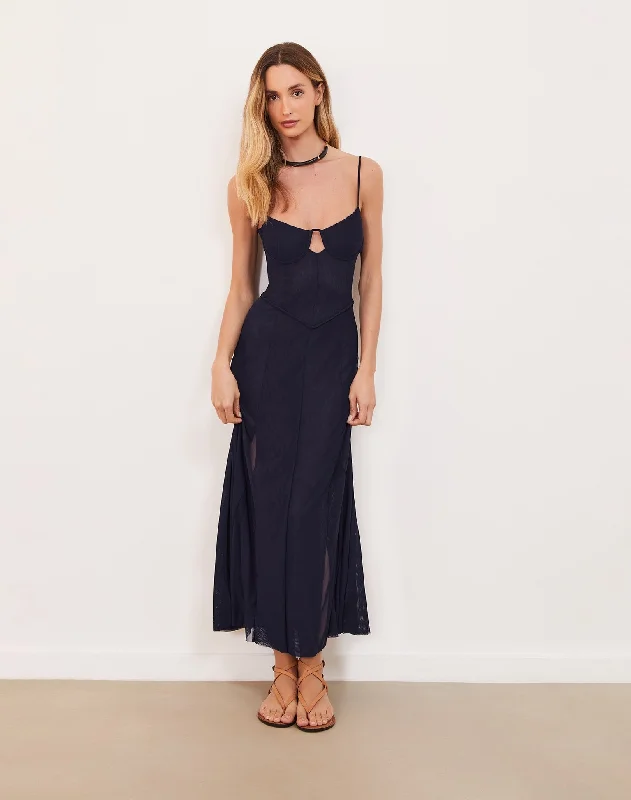 Sheer Maya Long Dress (exchange only) - Indigo Minimalist Women's Casual