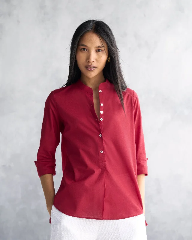 Mandarin Collar Top - Red garde
