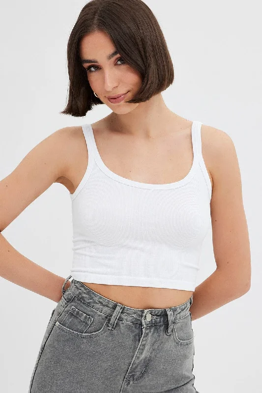 White Singlet Top Round Neck Business