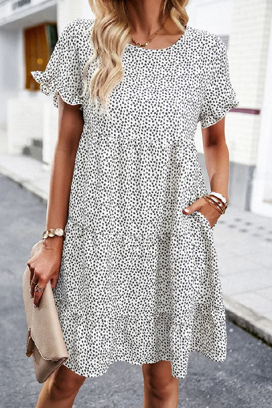 Fashion Floral Print Short Sleeve Mini Dress Casual Women's Loose - fitting