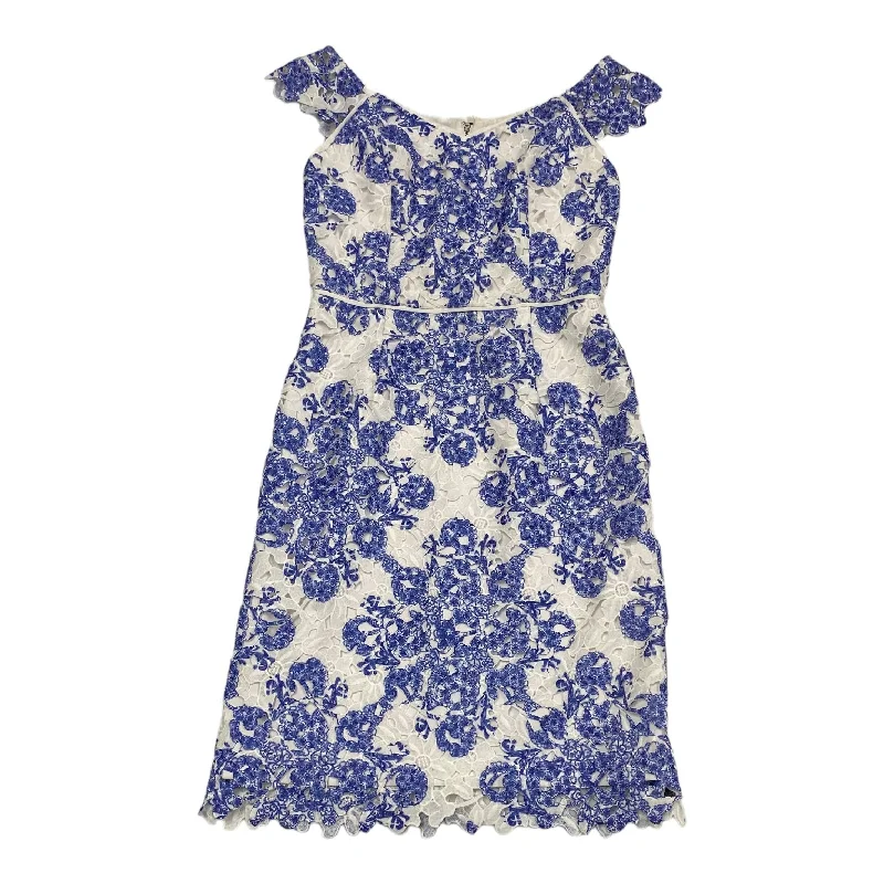 Blue & White Dress Casual Midi White House Black Market, Size 0 Earthy Women's 