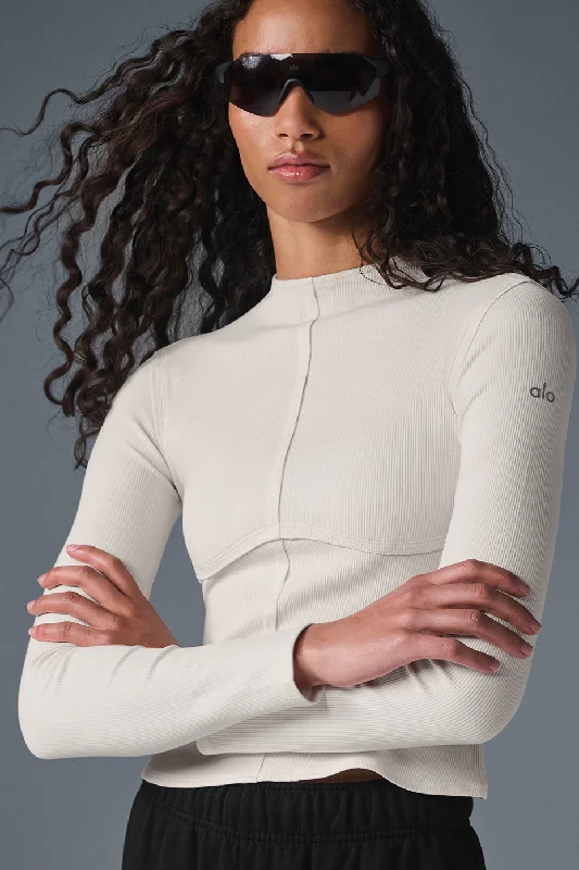 Ribbed En Pointe Long Sleeve - Ivory Monochromatic Office Style