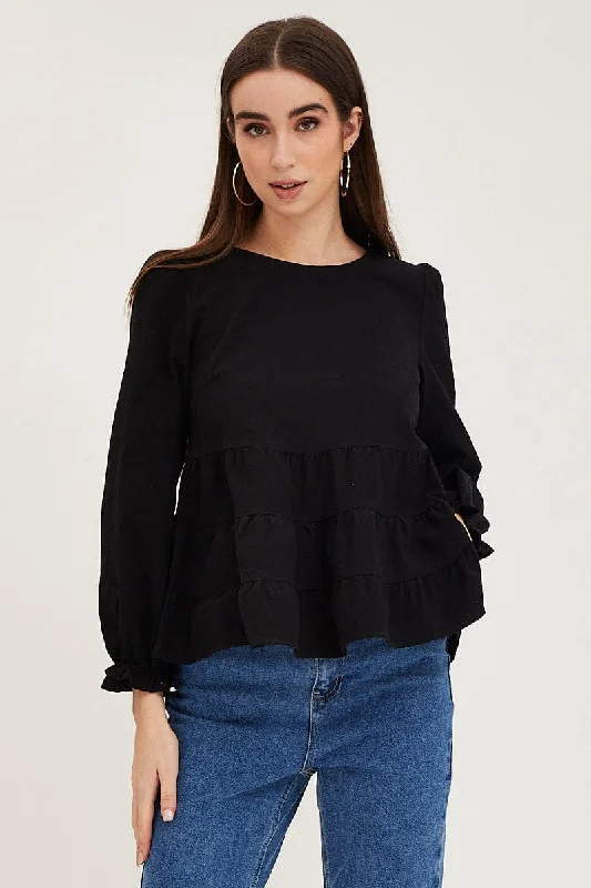 Black Smock Top Long Sleeve Confident Women's Power