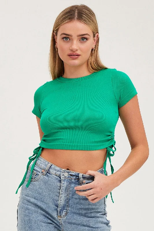 Green T Shirt Short Sleeve Crew Neck Refined Women's 