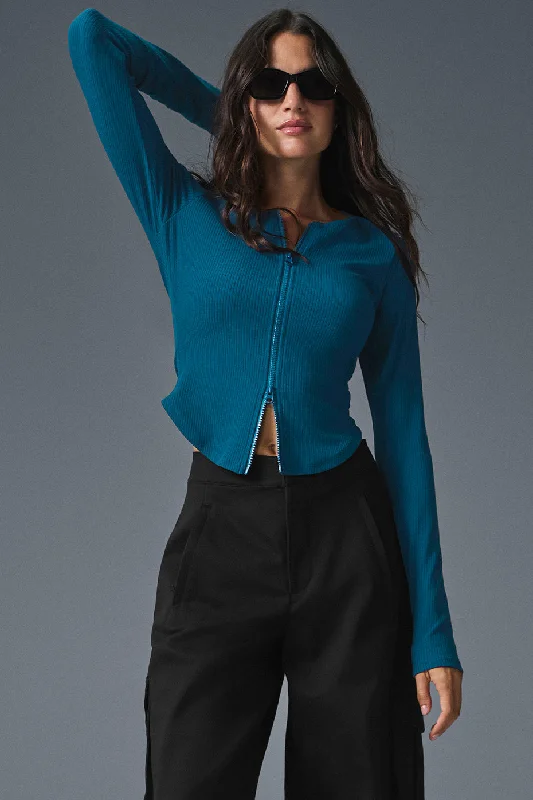Ribbed Stardust Long Sleeve - Eclipse Blue Sleek Women's 