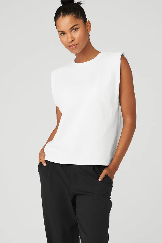 Headliner Shoulder Pad Sleeveless Tee - White Confident Women's High - fashion