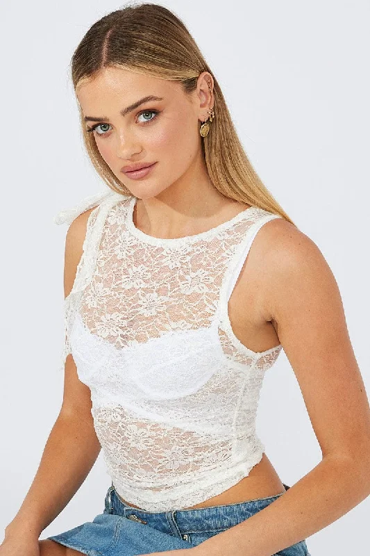 White Lace Top Sleeveless Luxurious Women's High -  end