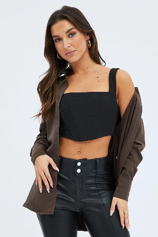Brown Shirt Long Sleeve Collared Oversized Button Up Confident Women's High - fashion