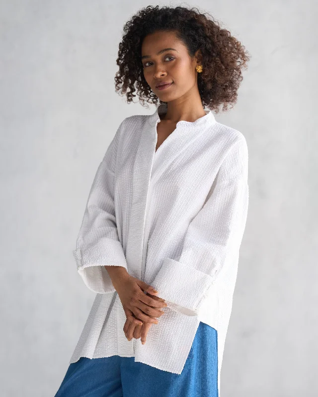 Cirrus Shirt - White Seersucker Trendy Women's 