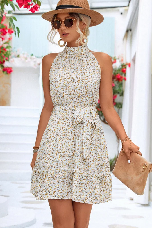 Floral Print Halter Neck Mini Dress Confident Women's Power