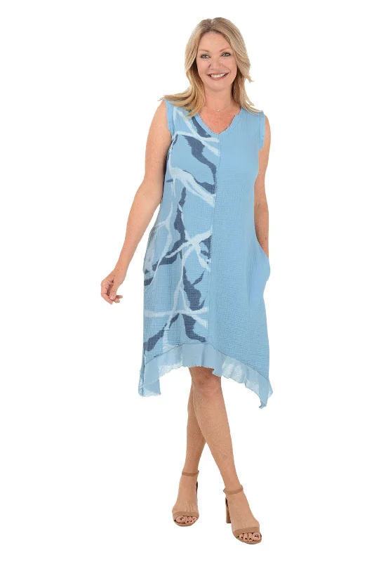 Swirl Frayed Bubble Gauze Sleeveless Dress Youthful Women's Pop