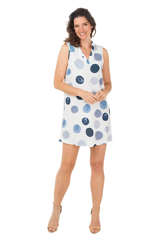 Chambray Dot Textured Ruffle Dress Sleek Women's 