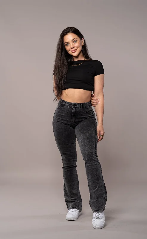 Womens Flared Fitjeans - Heavy Washed Black Elegant Women's 