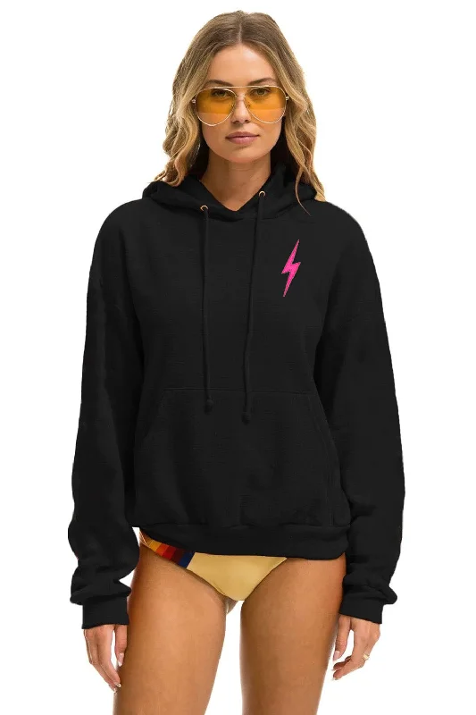 BOLT 2 PULLOVER RELAXED HOODIE - BLACK // NEON PINK Dapper Women's 1920S