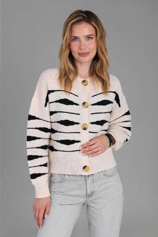 Zebra Buttoned Knit Cardigan Stylish Women's Tropical 