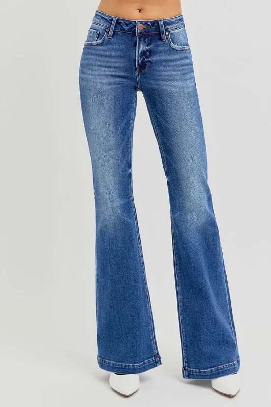 RISEN Full Size Low Rise Flare Jeans with Pockets Dynamic Women's High - energy