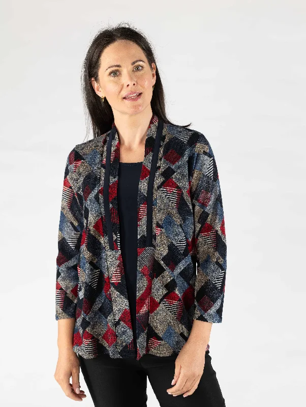 Print Mock Cardigan CA29121 Vintage Women's 1970S 