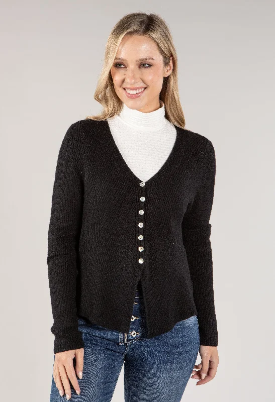 Button Down Ribbed Cardi Cashmere