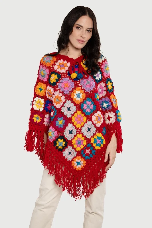 Crochet Fringe Sweater Poncho Traditional Women's Wool